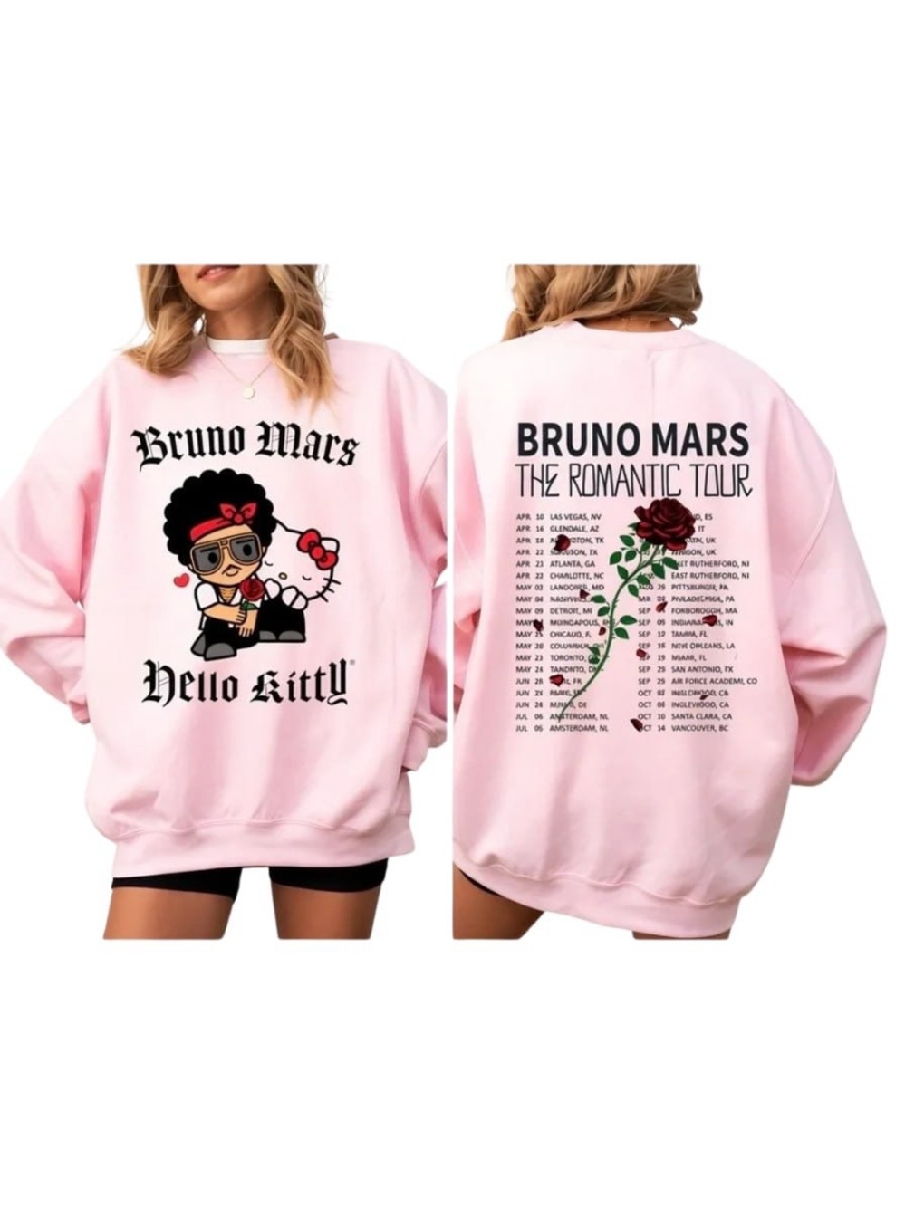 Pink Bruno Mars and Kitty Tour Sweatshirt